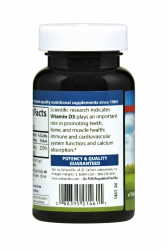 Carlson Vitamin D Dietary Supplement Softgels Perspective: right