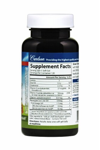 Carlson Solar D Gems Vitamin D3 Plus Omega-3s Natural Lemon Flavor Soft Gels Perspective: right