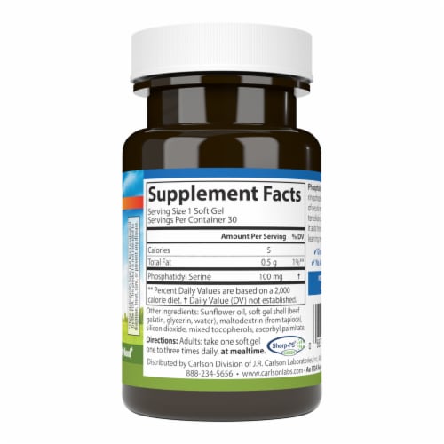 Carlson® Phosphatidyl Serine Soft Gels Dietary Supplement 100mg Perspective: right