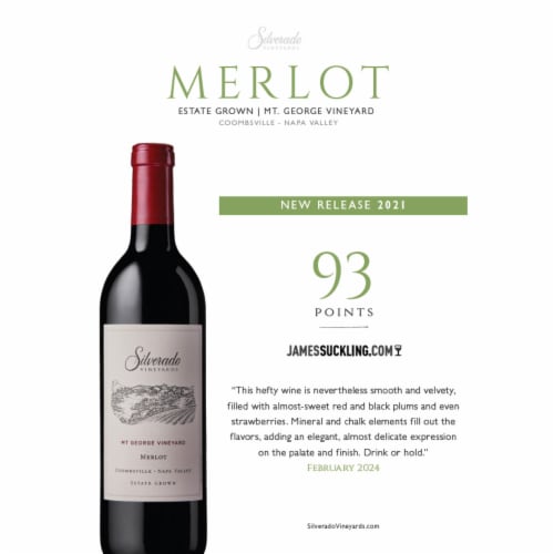 Silverado Vineyards Merlot California Red Wine Perspective: right