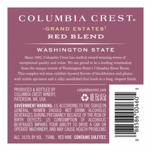 Columbia Crest Grand Estates Red Blend Washington Red Wine Perspective: right