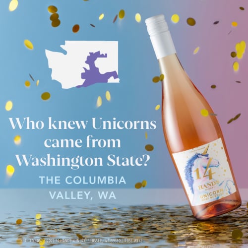 14 Hands Unicorn Rosé Bubbles Washington Sparkling Rosé Wine Perspective: right