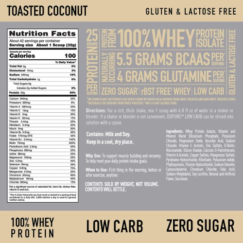 Isopure, Low Carb 100% Whey Protein Isolate, 25g Protein Powder, Toasted Coconut, 3 lb Perspective: right