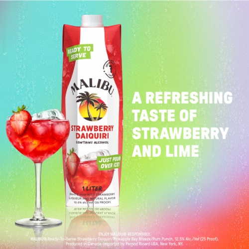 Malibu Strawberry Daiquiri Ready To Serve Cocktail Box Perspective: right