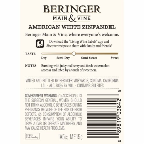Beringer Main & Vine White Zinfandel California Rose Wine Perspective: right
