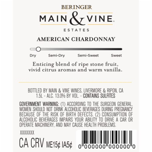 Beringer Main & Vine Chardonnay California White Wine Perspective: right