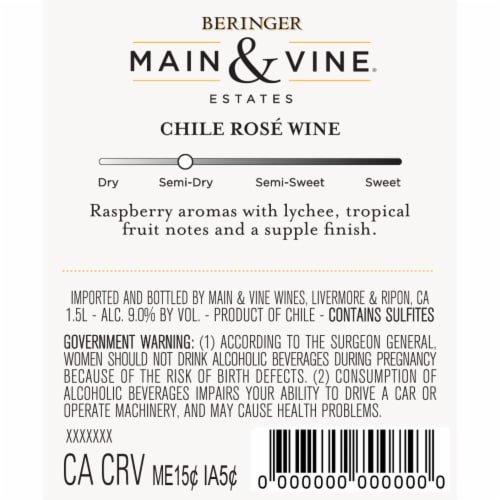 Beringer Main & Vine White Zinfandel/Moscato Blend California Rose Wine Perspective: right
