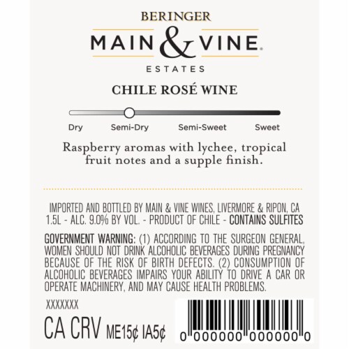 Beringer Main & Vine White Zinfandel/Moscato Blend California Rose Wine Perspective: right