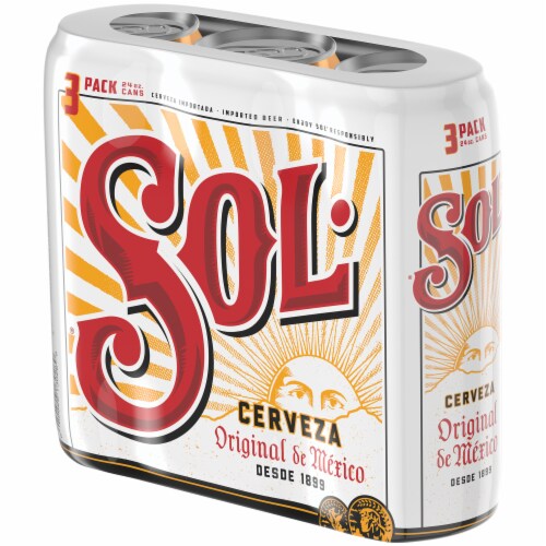 Sol Cerveza Mexican Import Beer 3 Cans Perspective: right