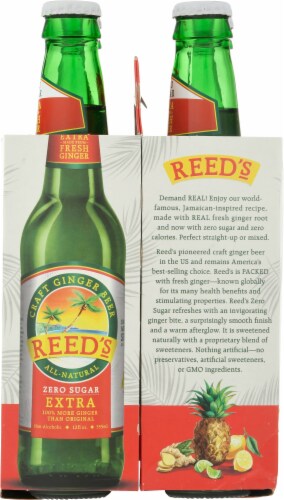 Reed's Zero Sugar Craft Ginger Beer Soda Bottles Perspective: right