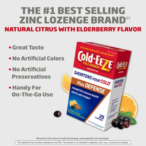 Cold-EEZE Plus Defense Natural Citrus with Elderberry Homeopathic Cold Remedy Zinc Lozenges Perspective: right