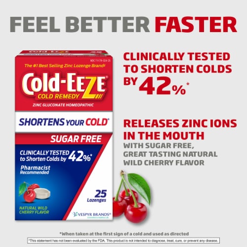 Cold-EEZE Sugar Free Natural Wild Cherry Homeopathic Cold Remedy Zinc Lozenges Perspective: right