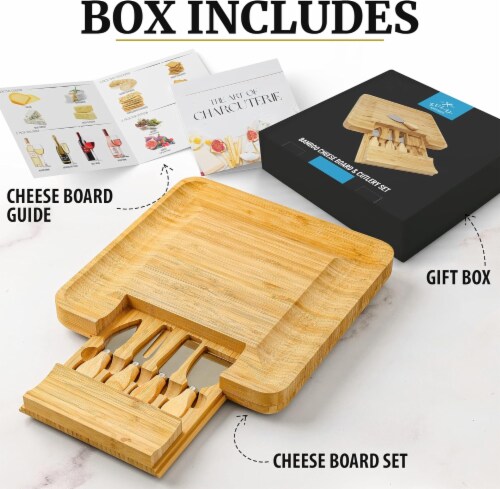 Zulay Kitchen Bamboo Cheese Board and Knife Set Perspective: right