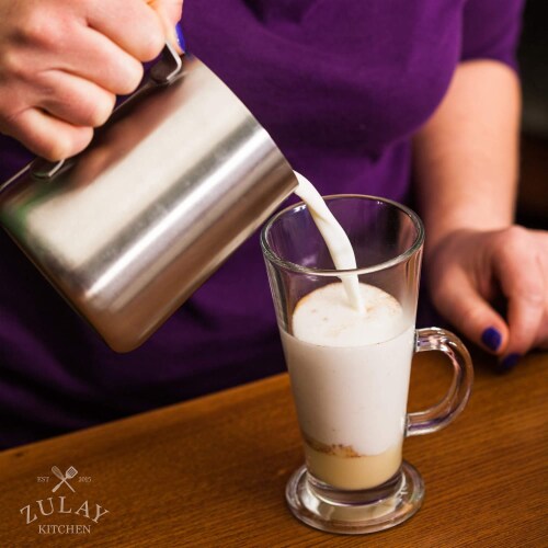 Zulay Kitchen Stainless Steel Frothing Pitcher 32oz Perspective: right