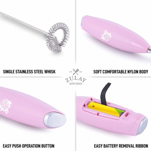 Zulay Kitchen Milk Frother with Batteries Included - Rose Pink Perspective: right