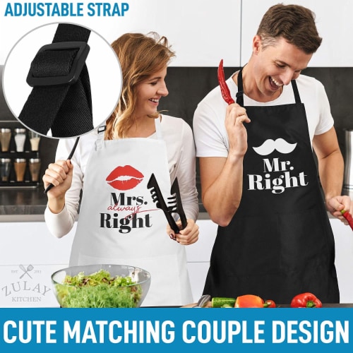 Zulay Kitchen Funny Aprons for Men, Women & Couples Black - Mr. Right and Mrs. Always Right Perspective: right