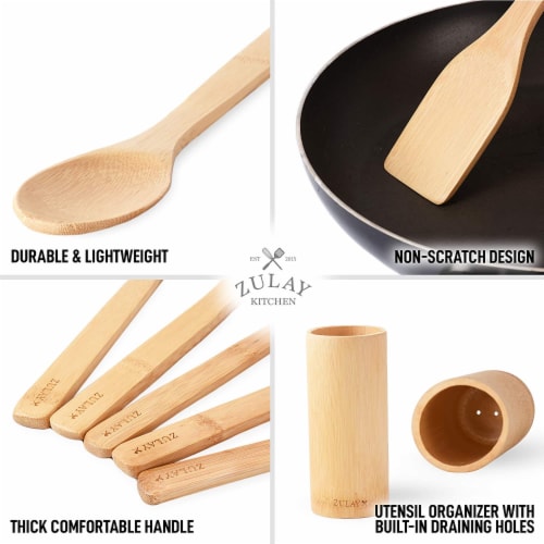 Bamboo Cooking Utensils With Holder (6 Piece) Perspective: right