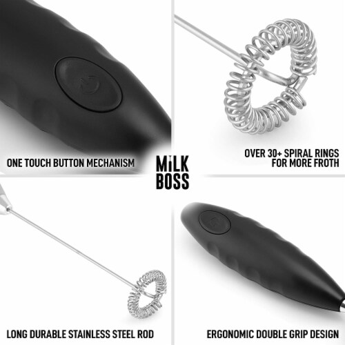 Zulay Kitchen Milk Boss Milk Frother - Double Grip (Batteries Included) - Black Perspective: right