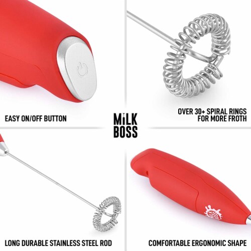 Zulay Kitchen Milk Boss Milk Frother With Holster Stand - Red Perspective: right