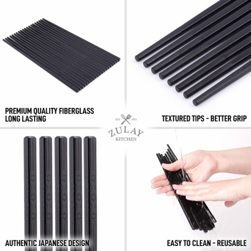 Zulay Kitchen Premium Japanese Chopsticks Reusable & Durable Design - Black Perspective: right