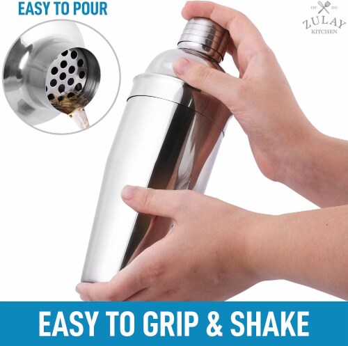 Zulay Kichen Cocktail Shaker with Built-in Strainer For Bartending & Homebars (24oz) - Silver Perspective: right