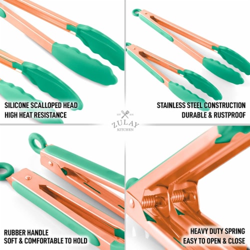 Zulay Kitchen Tongs With Silicone Tips and Lock Mechanism (9  & 12 ) - Rose Gold - Mint Perspective: right