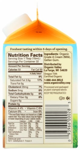 Organic Valley Heavy Whipping Cream Perspective: right