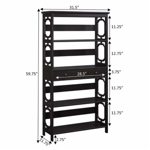 Omega 5 Tier Bookcase with Drawer Espresso Perspective: right