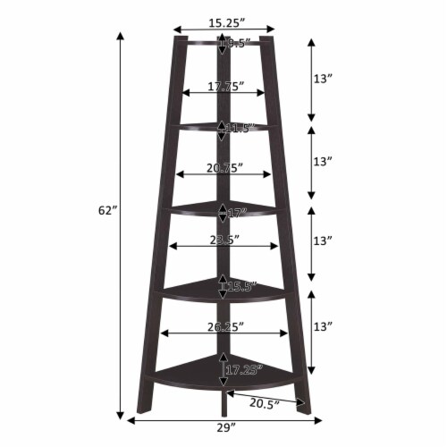 Newport 5 Tier Wide Corner Bookcase Espresso Perspective: right