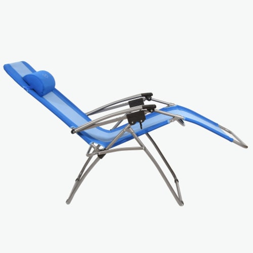 Kamp-Rite Outdoor Folding Reclining Zero Gravity Chair w/ Headrest Pillow, Blue Perspective: right