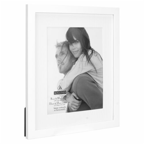 Malden Interior Designs 8x10/11x13 White Linear Matted Picture Frame Perspective: right