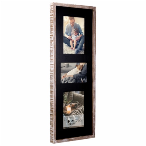 Malden Three Opening Rustic Woods Wall Picture Frame - Black/Rustic Brown Perspective: right