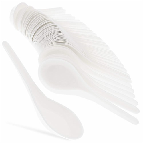 Juvale 50-Pack Disposable Plastic Chinese Soup Spoons, 5.5 x 1.5 Inches, White Perspective: right