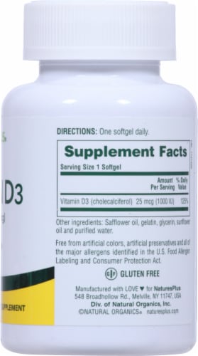 Nature's Plus® Vitamin D 1000 IU Softgels Perspective: right