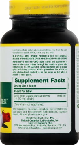 Natures Plus Ultra Maximum Strength GarLite Tablets 1000 mg Perspective: right