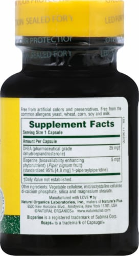 Nature's Plus DHEA-25 with Bioperine® 25mg Capsules Perspective: right