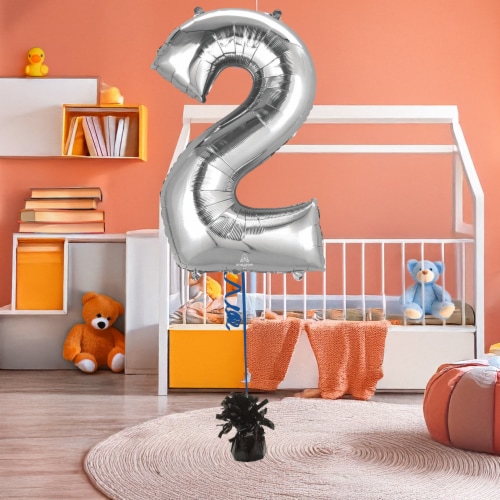 SILVER NUMBER 2 Helium Filled Balloon - 34 inches BIG Perspective: right