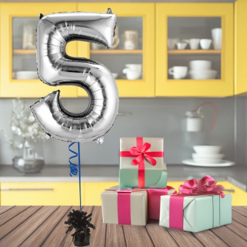 SILVER NUMBER 5 Helium Filled Balloon - 34 inches BIG Perspective: right