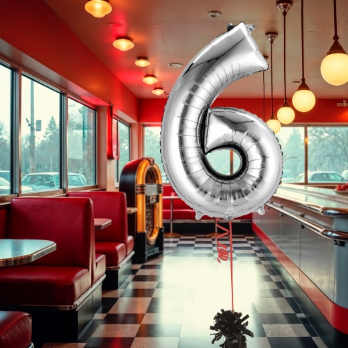 SILVER NUMBER 6 Helium Filled Balloon - 34 inches BIG Perspective: right