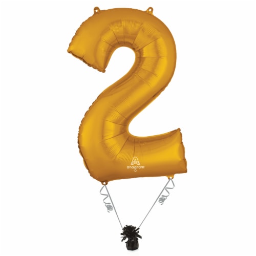 GOLD NUMBER 2 Helium Filled Balloon - 34 inches BIG Perspective: right
