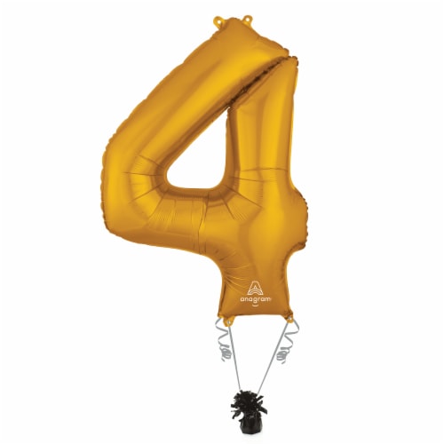 GOLD NUMBER 4 Helium Filled Balloon - 34 inches BIG Perspective: right
