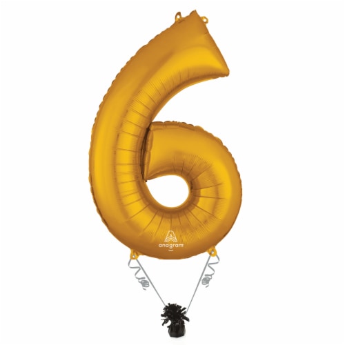 GOLD NUMBER 6 Helium Filled Balloon - 34 inches BIG Perspective: right