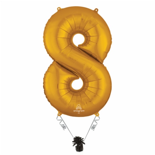 GOLD NUMBER 8 Helium Filled Balloon - 34 inches BIG Perspective: right