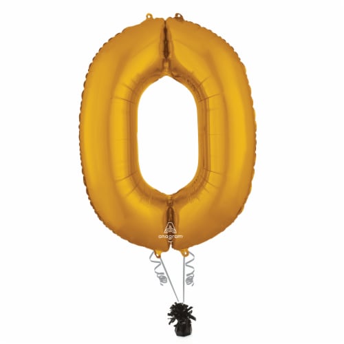 GOLD NUMBER 0 Helium Filled Balloon - 34 inches BIG Perspective: right