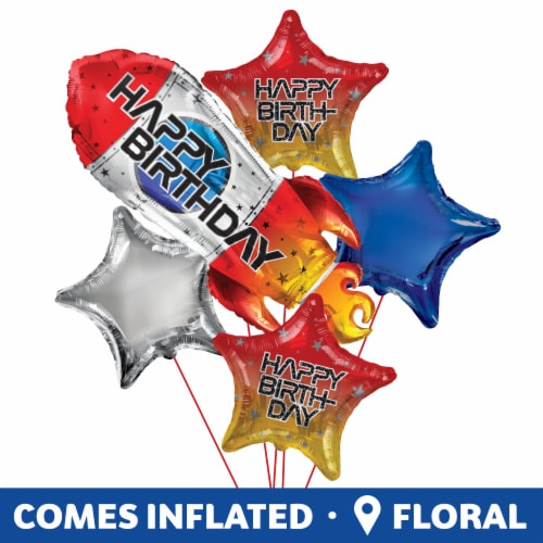 Rocket Birthday Helium Filled Balloon Bouquet Perspective: right