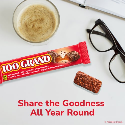 100 GRAND Chocolate Candy with Caramel and Crunchies, Single Bar, 1.5oz / 42.5g Perspective: right