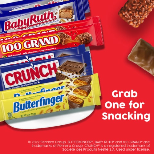 Butterfinger, CRUNCH, Baby Ruth and 100 Grand, Assorted Full Size Chocolate Candy Bars, 35 oz Perspective: right