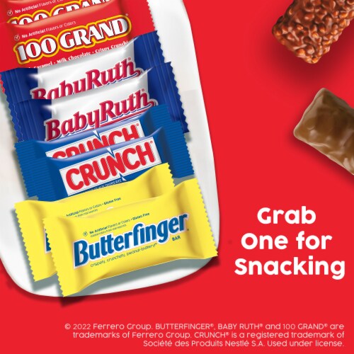 Butterfinger, CRUNCH, Baby Ruth and 100 Grand, Bulk 60 Pack, Assorted Fun Size Chocolate Candy Bars Perspective: right