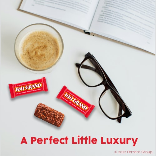 100 Grand Crispy Milk Chocolate with Caramel, Fun Size Individually Wrapped Candy Bars, 10 oz, 1 Bag Perspective: right