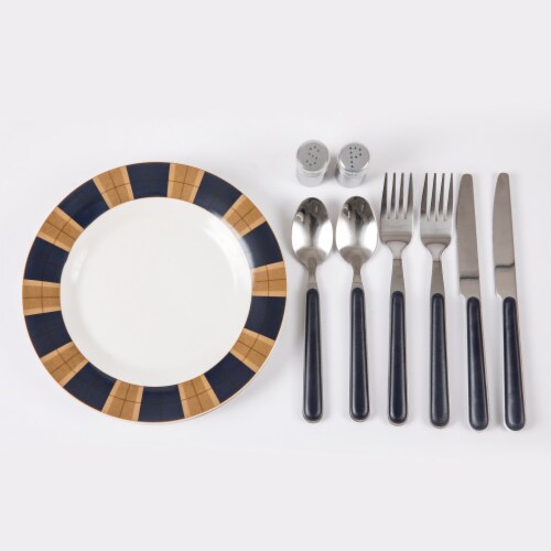 Pioneer Picnic Basket, Beige Canvas with Navy Blue & Brown Accents Perspective: right